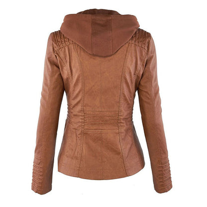 Leigh | Chaqueta De Cuero Impermeable Para Mujer Con Capucha