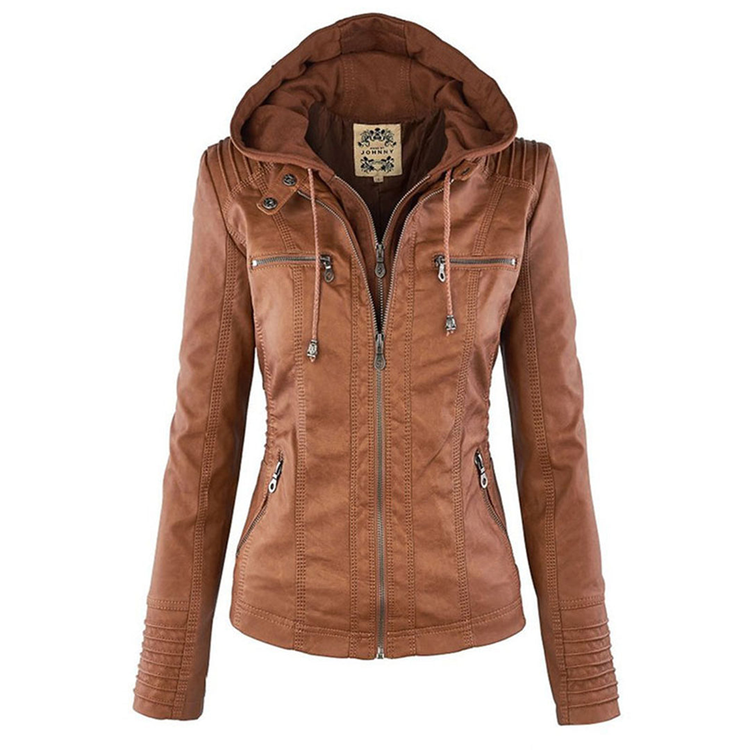 Leigh | Chaqueta De Cuero Impermeable Para Mujer Con Capucha