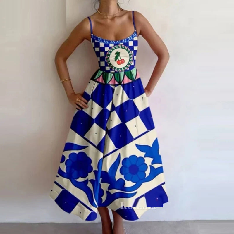 Vera | Vestido De Tirantes Con Estampado De Rombos Azules