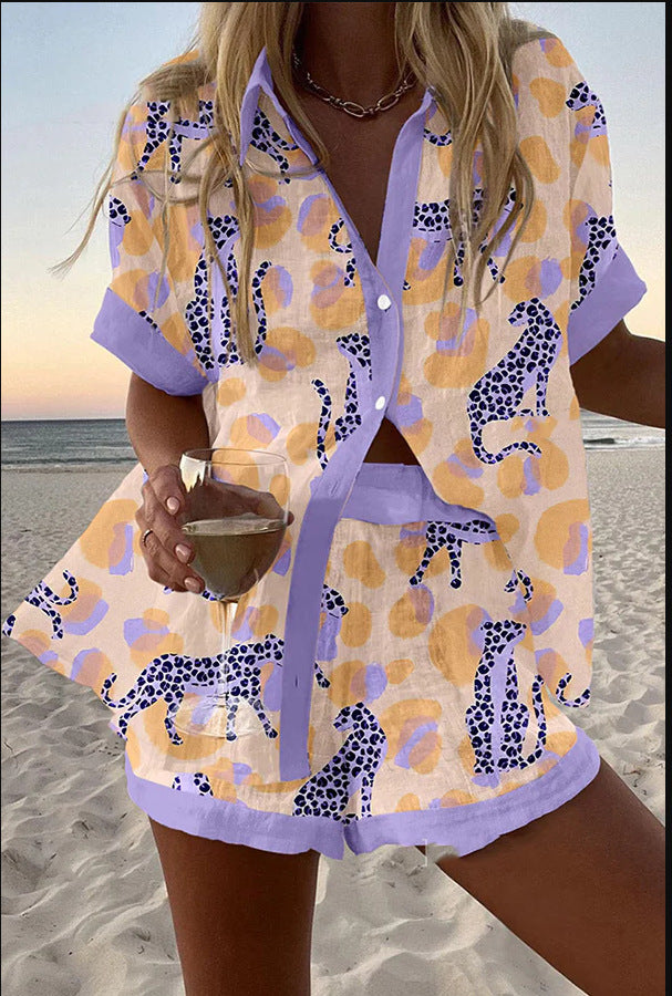 Luca | Conjunto Corto De Lino Estampado Leopardo