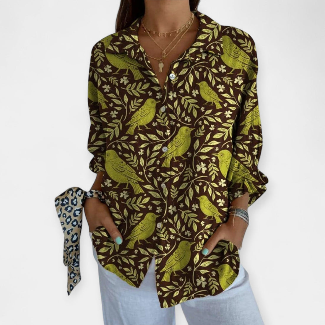 Alva | Camisa De Lino Con Estampado Floral Y Pájaros