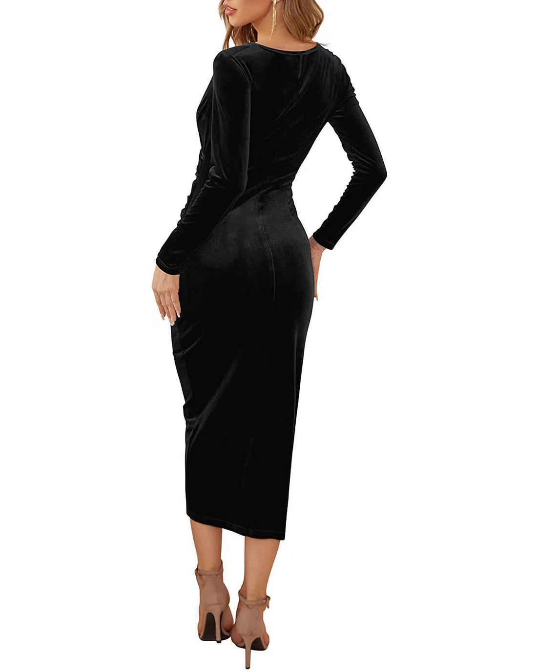 Elena | Vestido Envolvente De Terciopelo Elegante Con Escote En V Y Mangas Largas