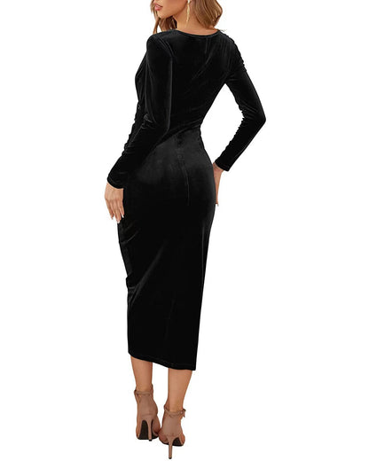 Elena | Vestido Envolvente De Terciopelo Elegante Con Escote En V Y Mangas Largas