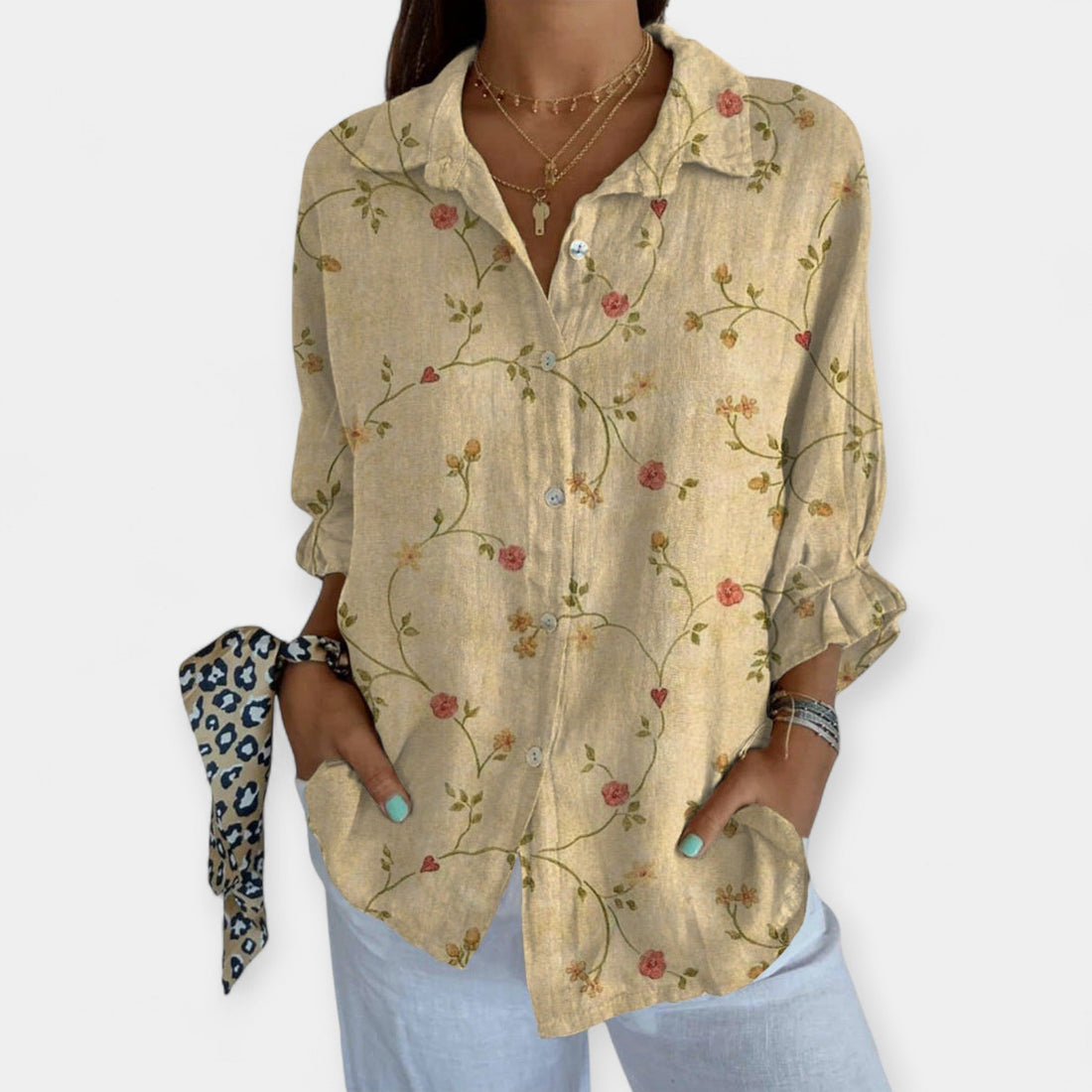 Alva | Camisa De Lino Con Estampado Floral Y Pájaros