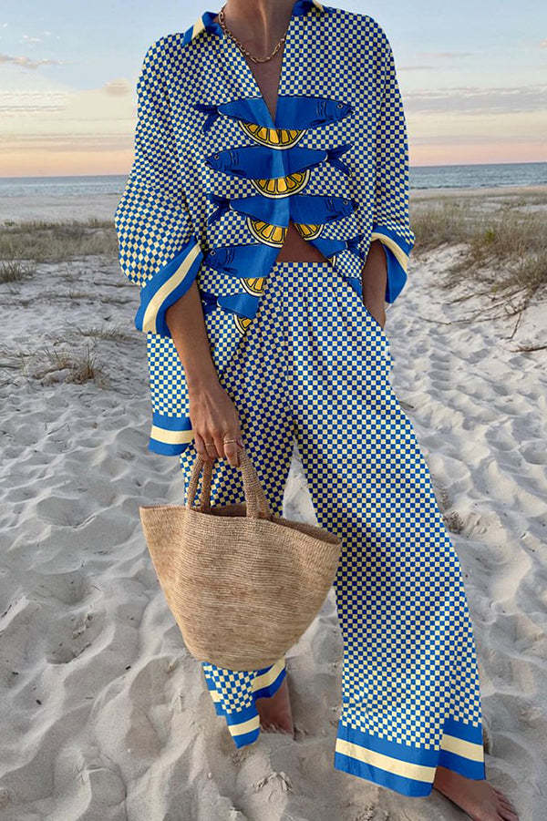 Lina | Conjunto De Lino Estampado Sardinas Y Limones
