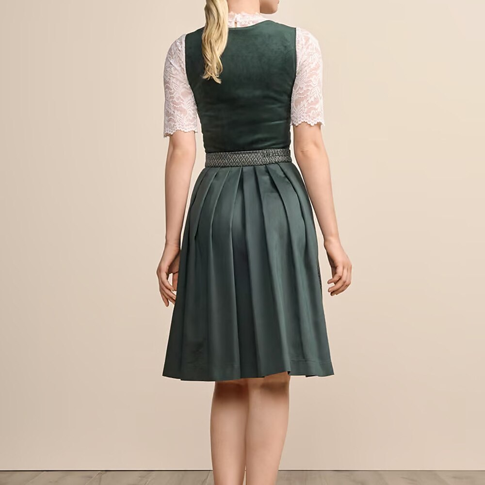 Elena | Dirndl Verde Oscuro con Delantal Elegante