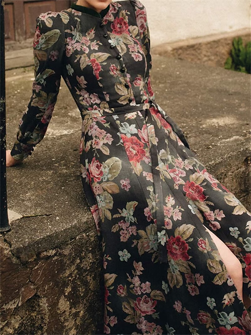 Sofía | Dirndl Vintage Negro con Flores y Delantal Tradicional