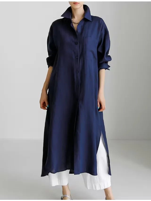 María | Vestido Camisero Maxi De Algodón