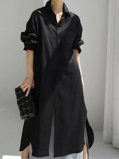María | Vestido Camisero Maxi De Algodón