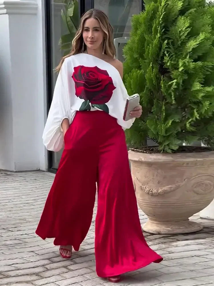 Rosa | Conjunto Floral Rosa Top Y Pantalón