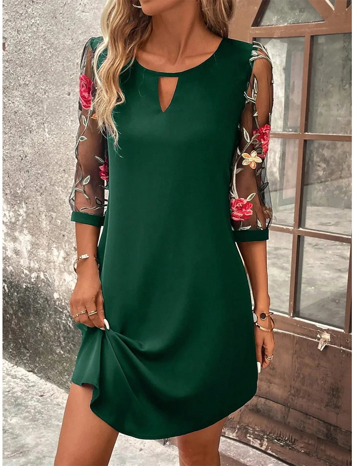 Lucía | Vestido Lujo Estampado Manga Media Cuello Redondo