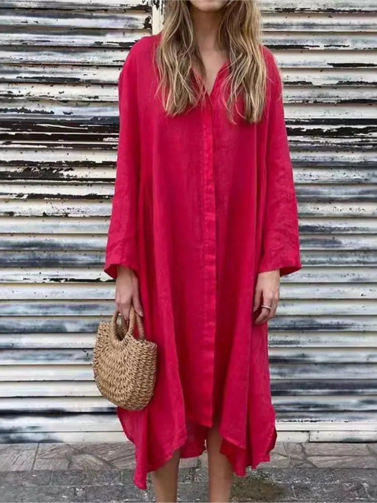 Elena | Vestido Camisero Holgado De Manga Larga De Cáñamo Y Algodón