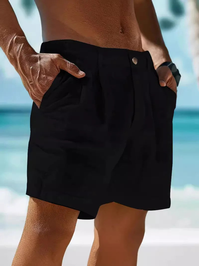 Aaron | Pantalones Cortos De Lino Transpirables Para Hombre Con Estilo Veraniego