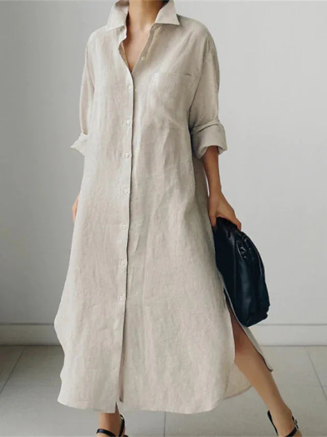 María | Vestido Camisero Maxi De Algodón