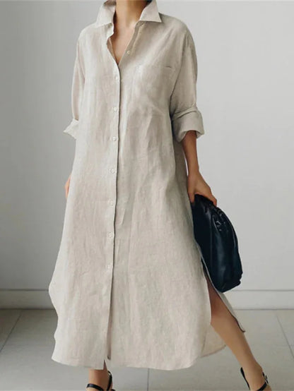 María | Vestido Camisero Maxi De Algodón