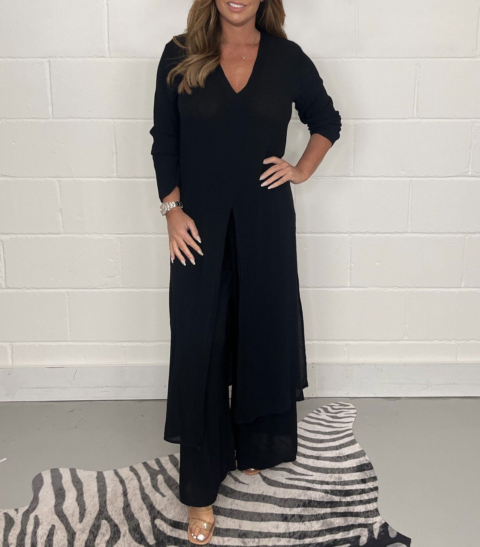 Elyandra | Conjunto Femenino Elegante De Dos Piezas Con Túnica Fluida Y Pantalones Rectos