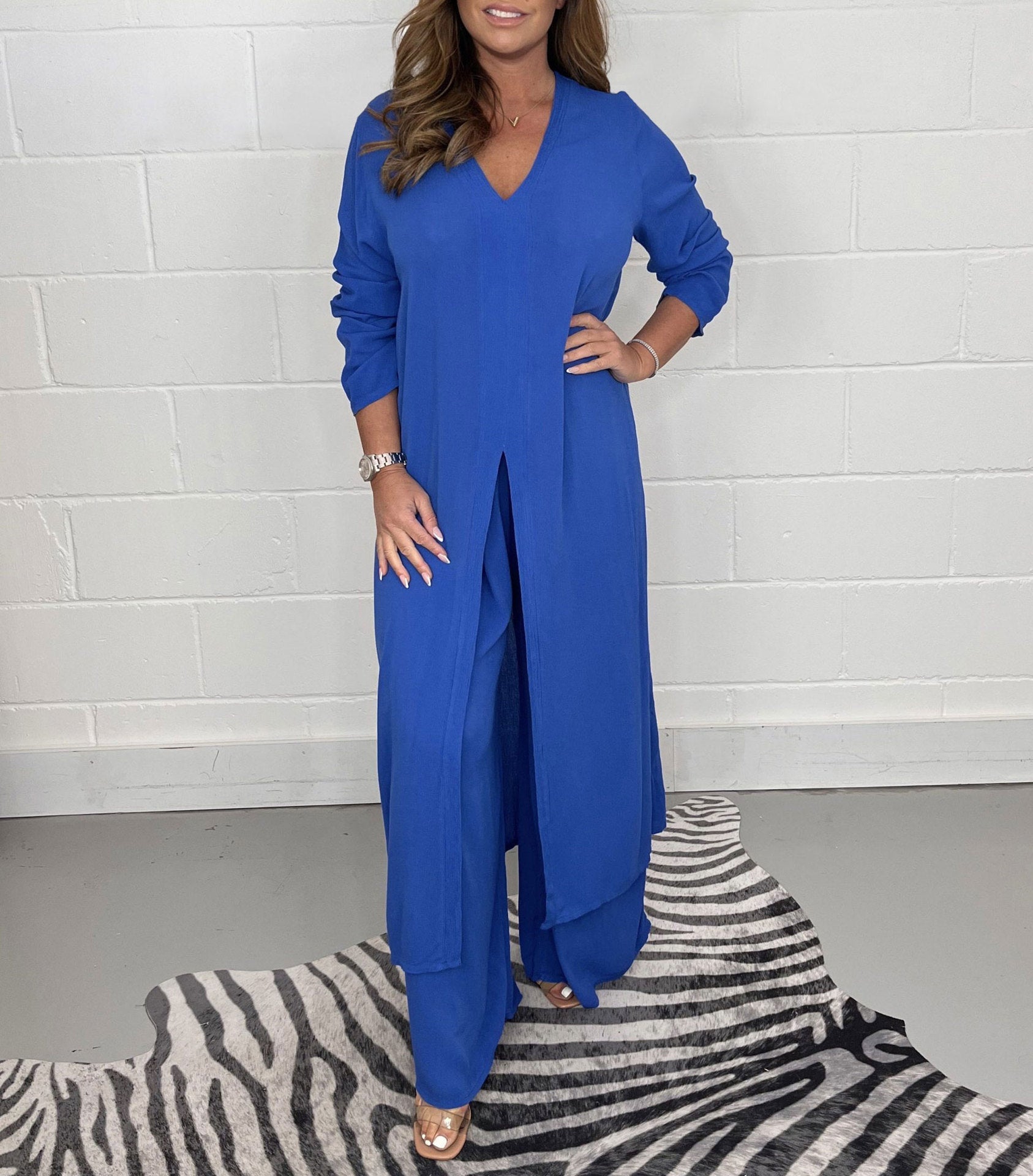 Elyandra | Conjunto Femenino Elegante De Dos Piezas Con Túnica Fluida Y Pantalones Rectos