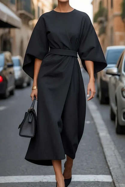 Sofía | Vestido Elegante Con Mangas Farol Y Cinturón
