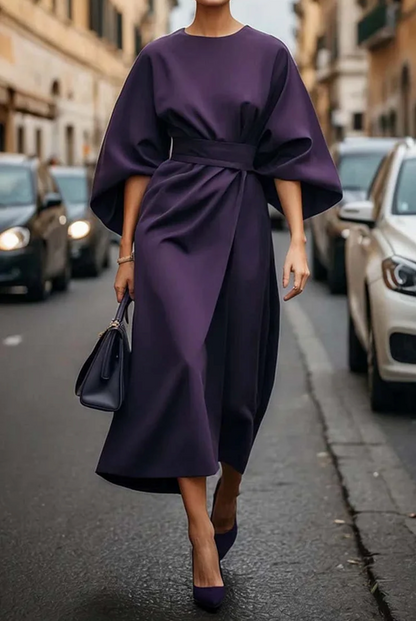 Sofía | Vestido Elegante Con Mangas Farol Y Cinturón
