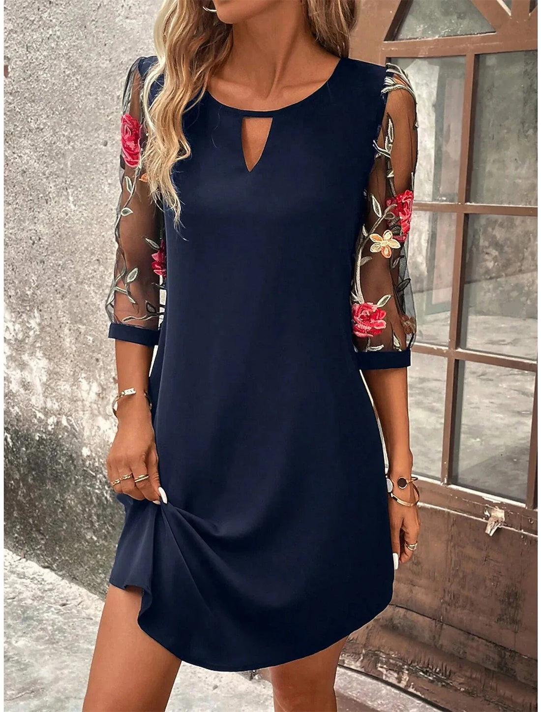 Lucía | Vestido Lujo Estampado Manga Media Cuello Redondo