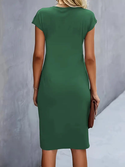 Clara | Vestido Elegante Midi De Mujer Con Cintura Fruncida Y Manga Corta