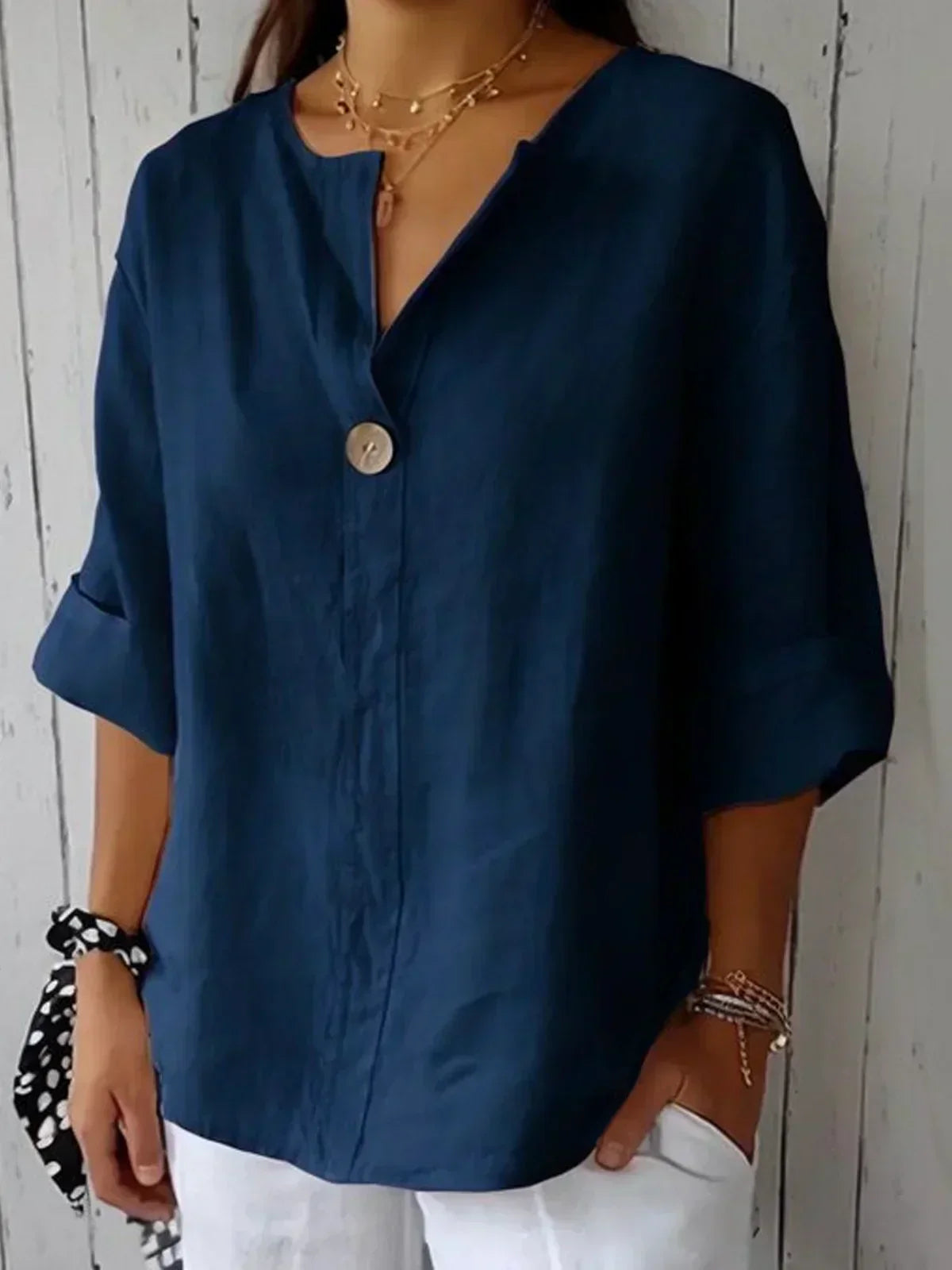 Léonie | Blusa Femenina Moderna Y Cómoda Con Cuello Asimétrico Y Diseño Relajado