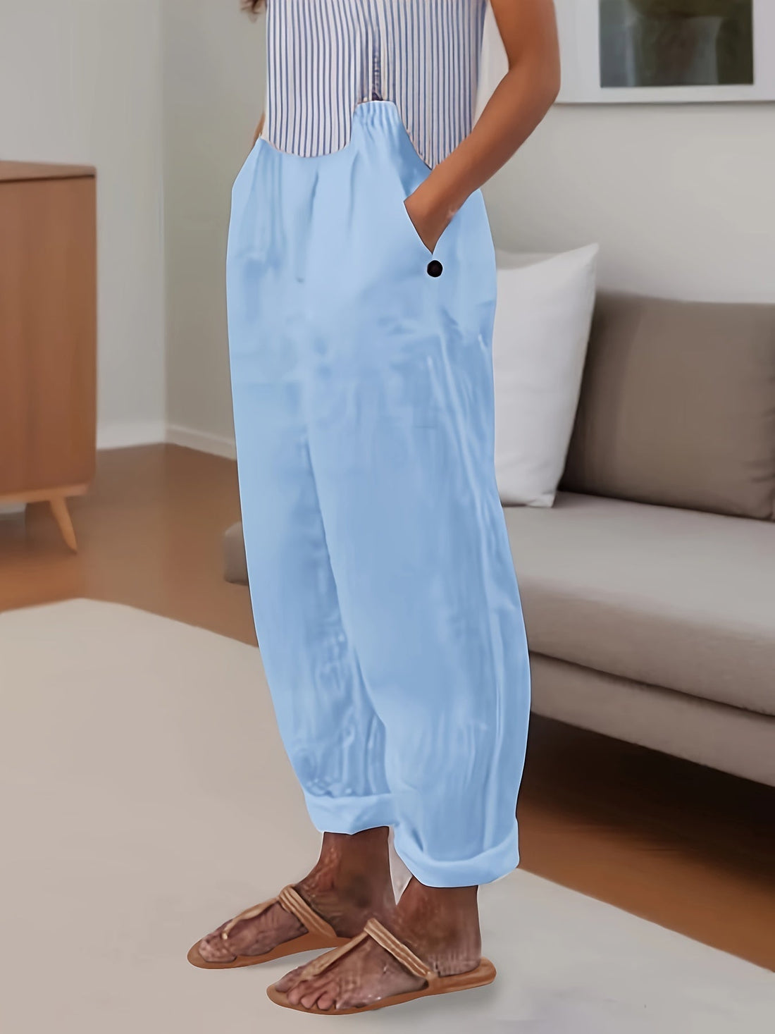 Celina | Pantalón De Lino De Talle Alto Con Corte Relajado