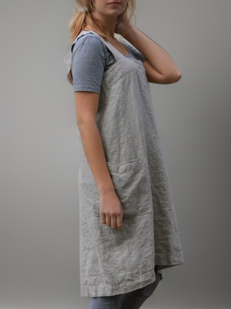 Clara | Vestido Delantal de Algodón y Lino con Bolsillos