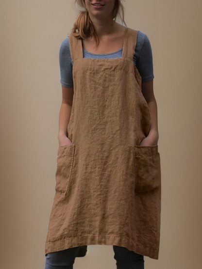 Clara | Vestido Delantal de Algodón y Lino con Bolsillos