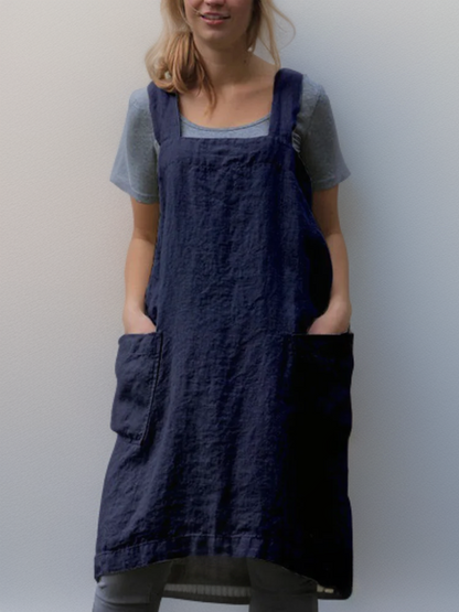Clara | Vestido Delantal de Algodón y Lino con Bolsillos