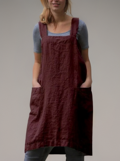 Clara | Vestido Delantal de Algodón y Lino con Bolsillos