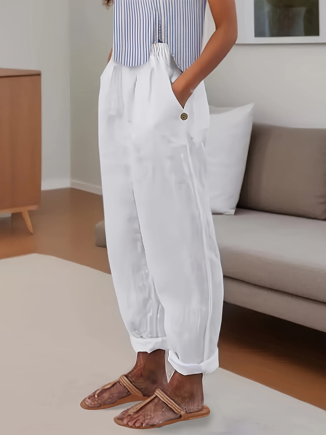 Celina | Pantalón De Lino De Talle Alto Con Corte Relajado