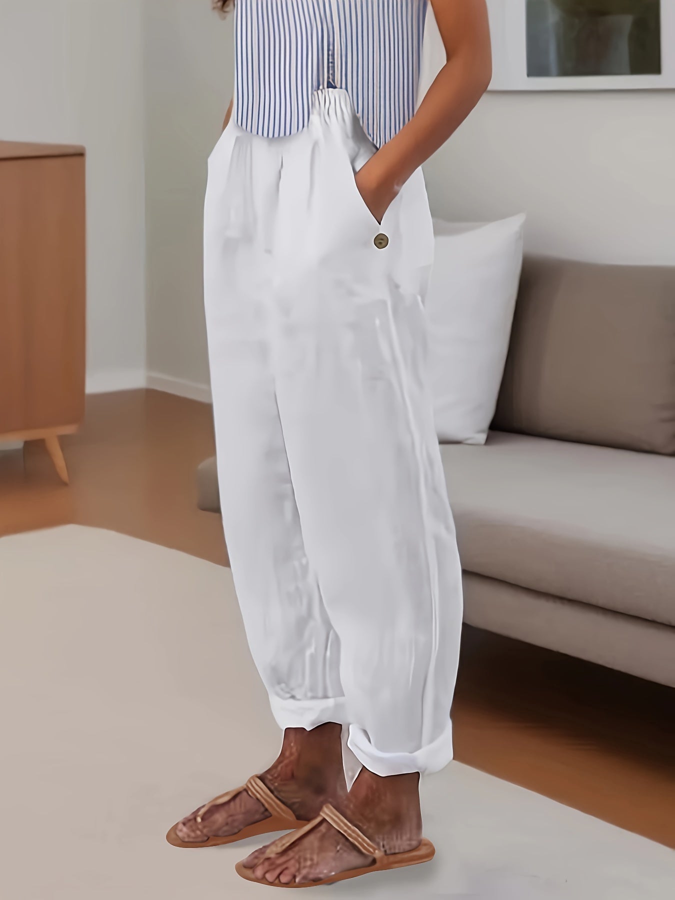 Celina | Pantalón De Lino De Talle Alto Con Corte Relajado