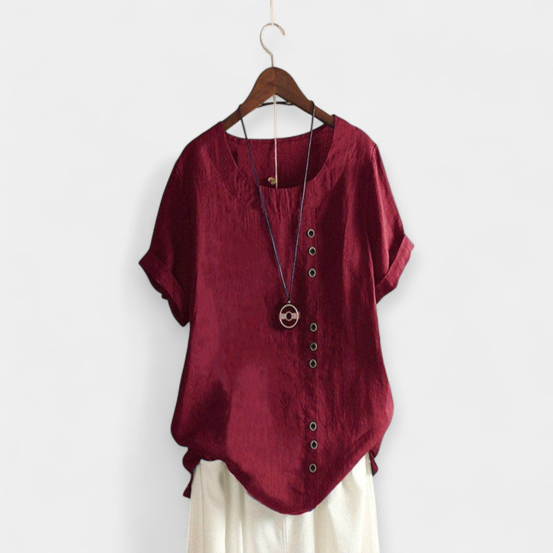 Lucía | Blusa Monocromática Con Cuello Redondo Y Botones