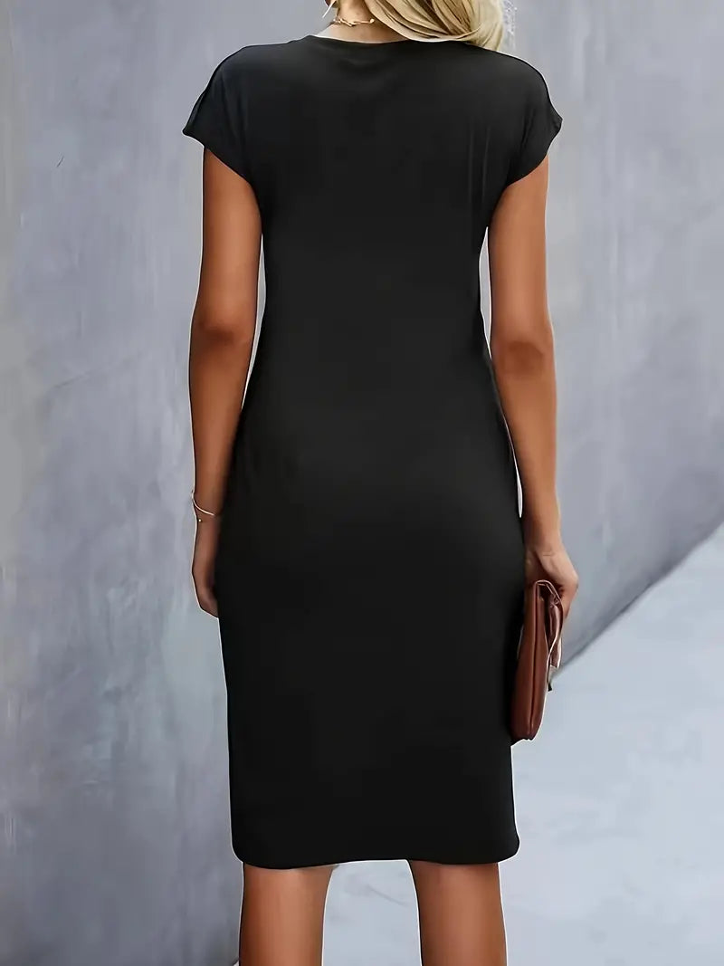 Clara | Vestido Elegante Midi De Mujer Con Cintura Fruncida Y Manga Corta