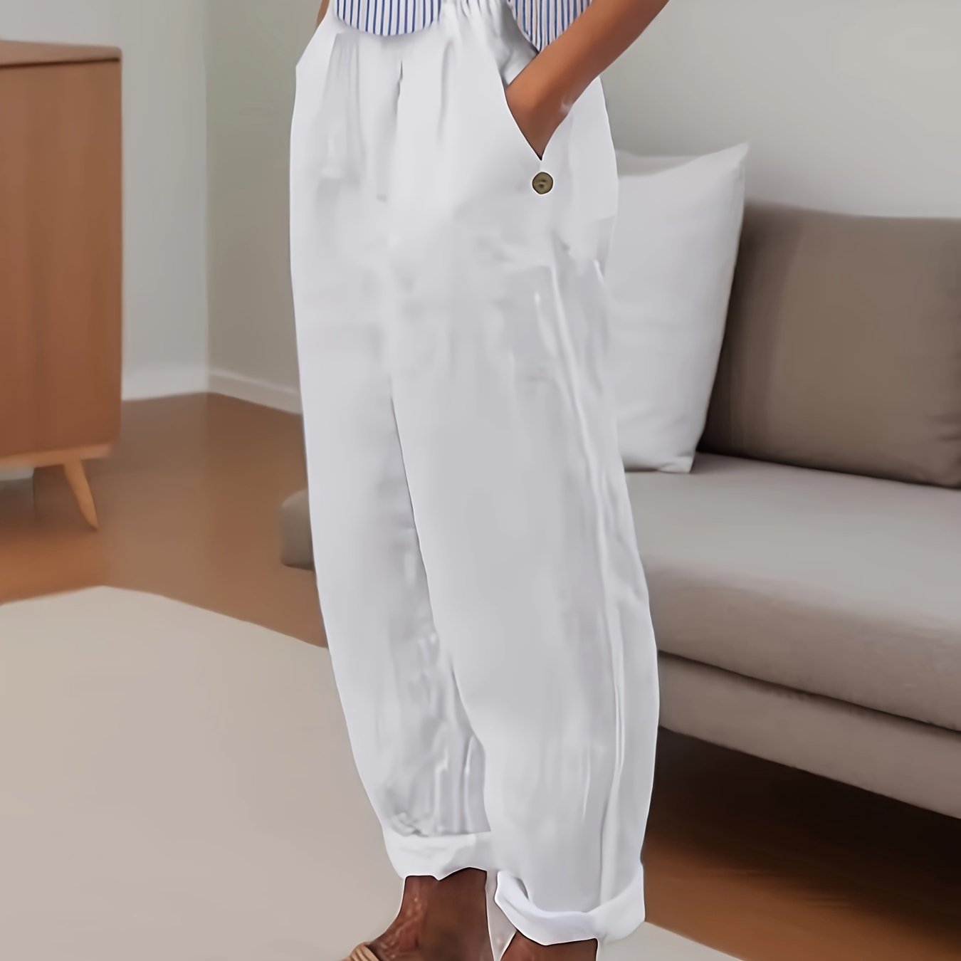 Celina | Pantalón De Lino De Talle Alto Con Corte Relajado