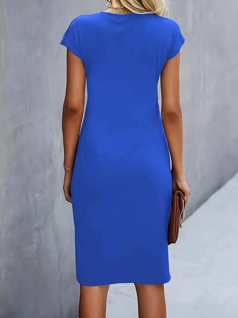 Clara | Vestido Elegante Midi De Mujer Con Cintura Fruncida Y Manga Corta