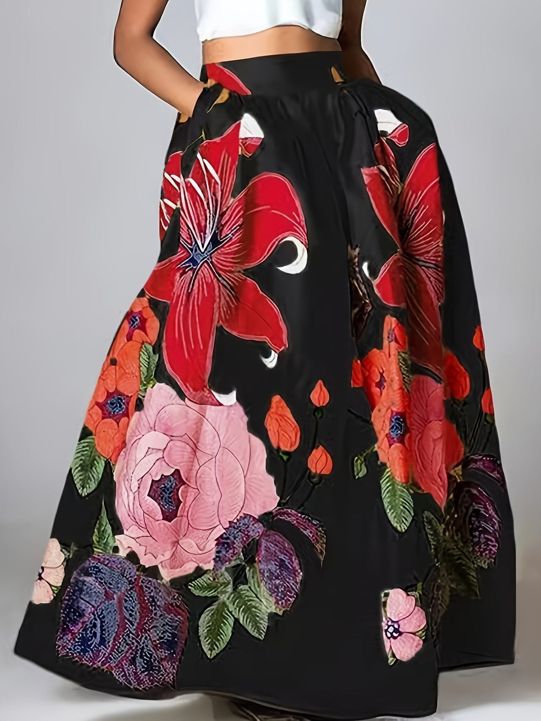 Agata | Falda Maxi Floral De Cintura Alta Moderna