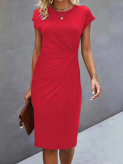Clara | Vestido Elegante Midi De Mujer Con Cintura Fruncida Y Manga Corta