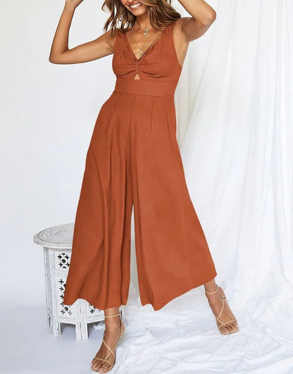 Brigitta | Mono Elegante Sin Mangas Con Escote En V Y Pernera Ancha