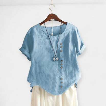 Lucía | Blusa Monocromática Con Cuello Redondo Y Botones