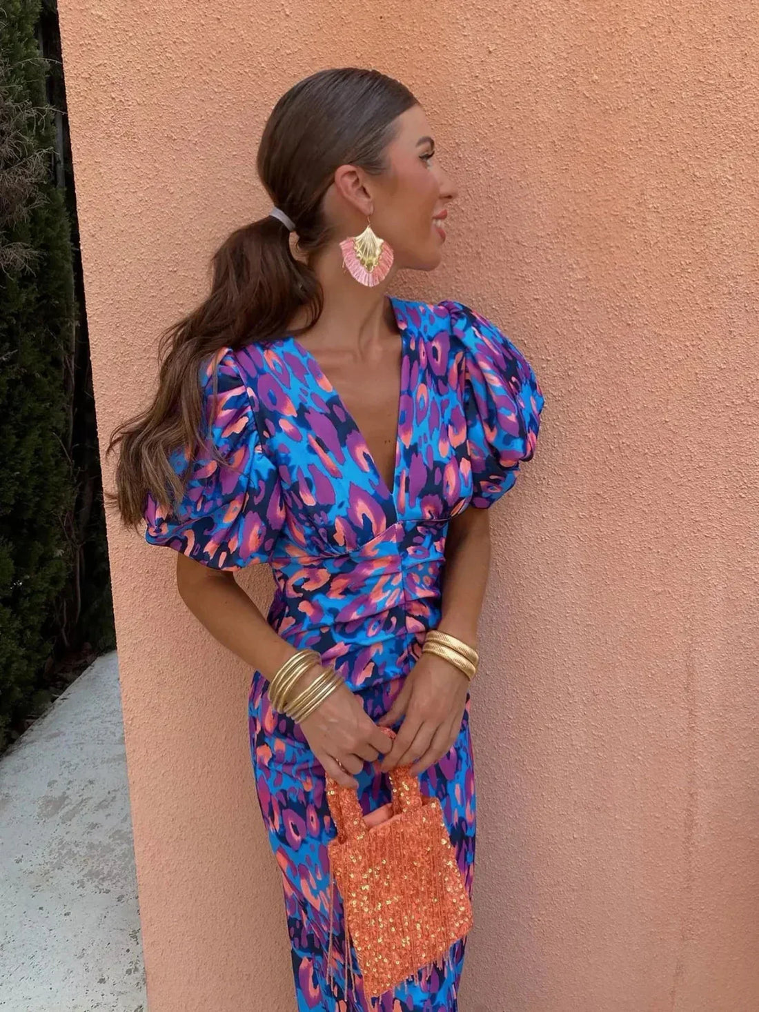 Ayla Ray | Vestido Midi Con Mangas Abullonadas Y Detalle Cut-Out