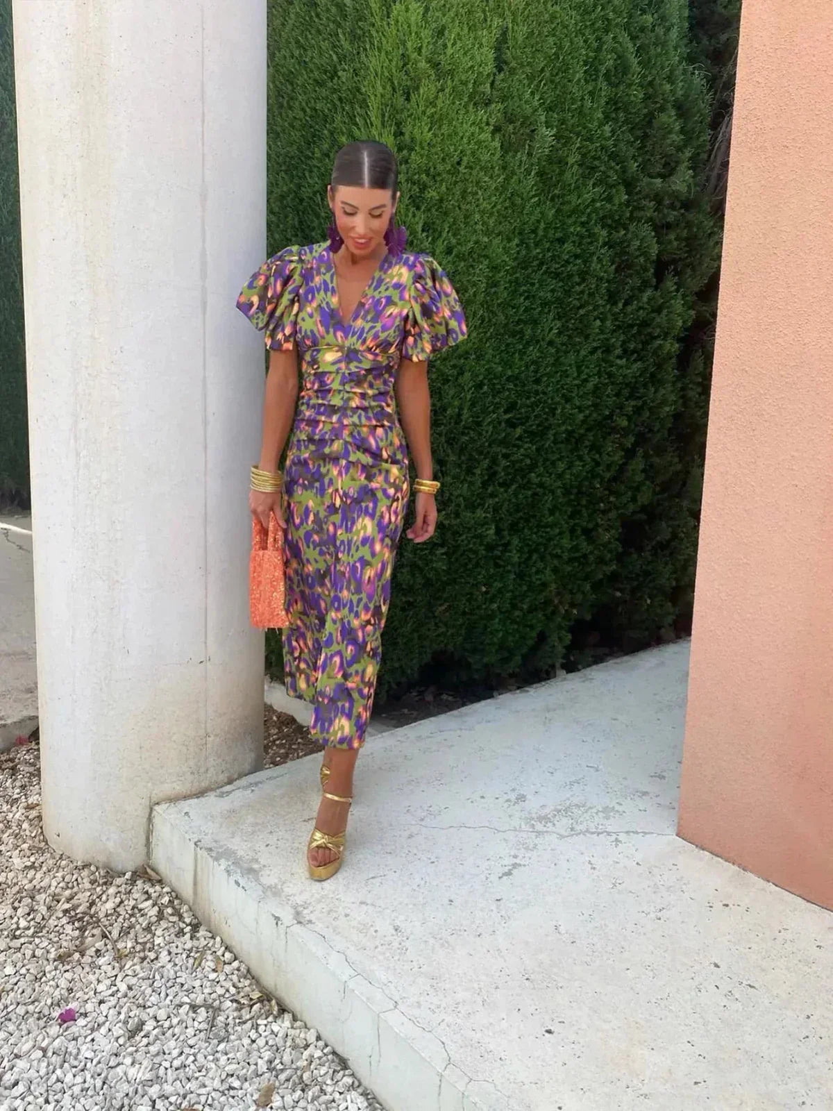 Ayla Ray | Vestido Midi Con Mangas Abullonadas Y Detalle Cut-Out