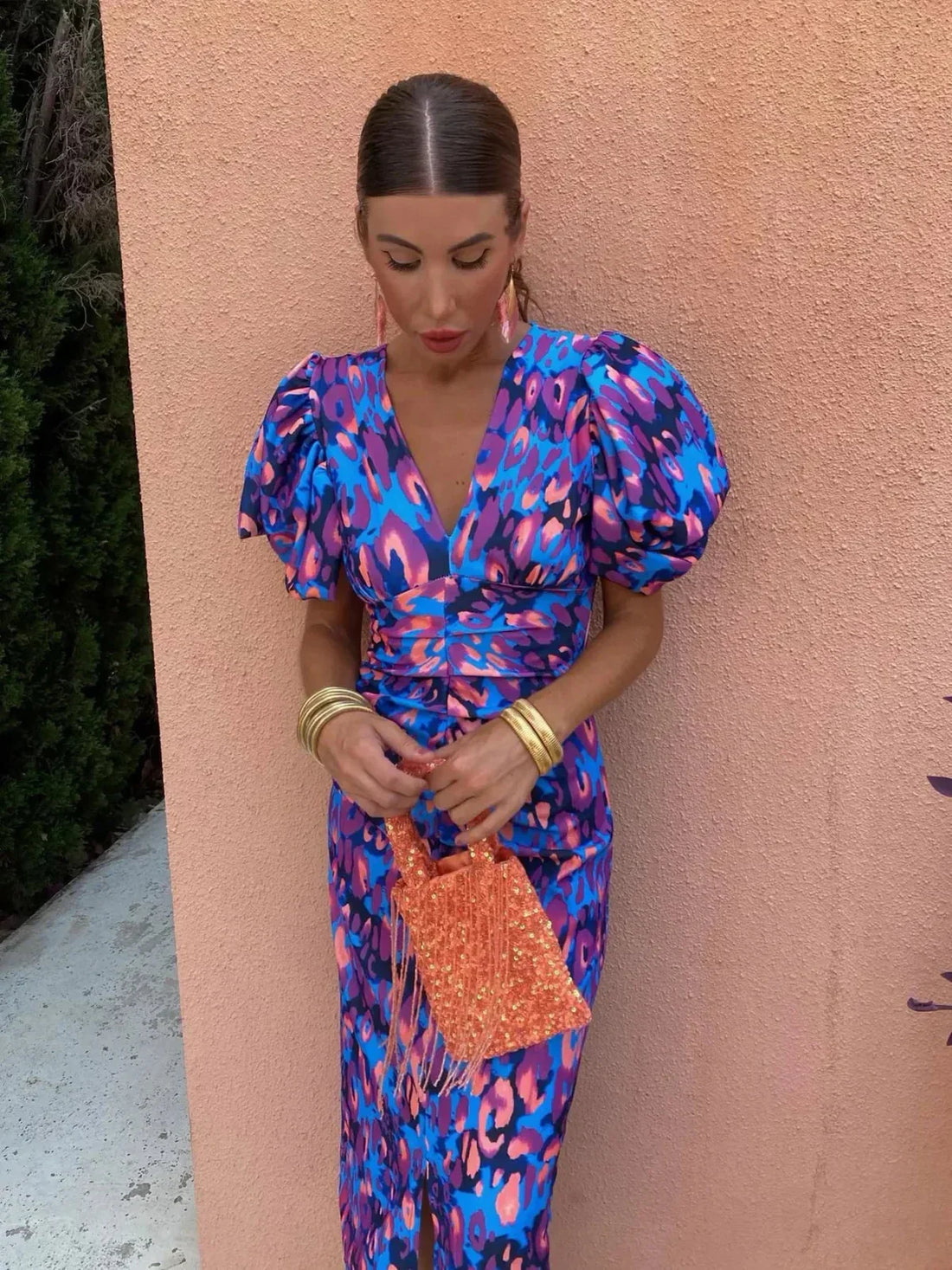 Ayla Ray | Vestido Midi Con Mangas Abullonadas Y Detalle Cut-Out