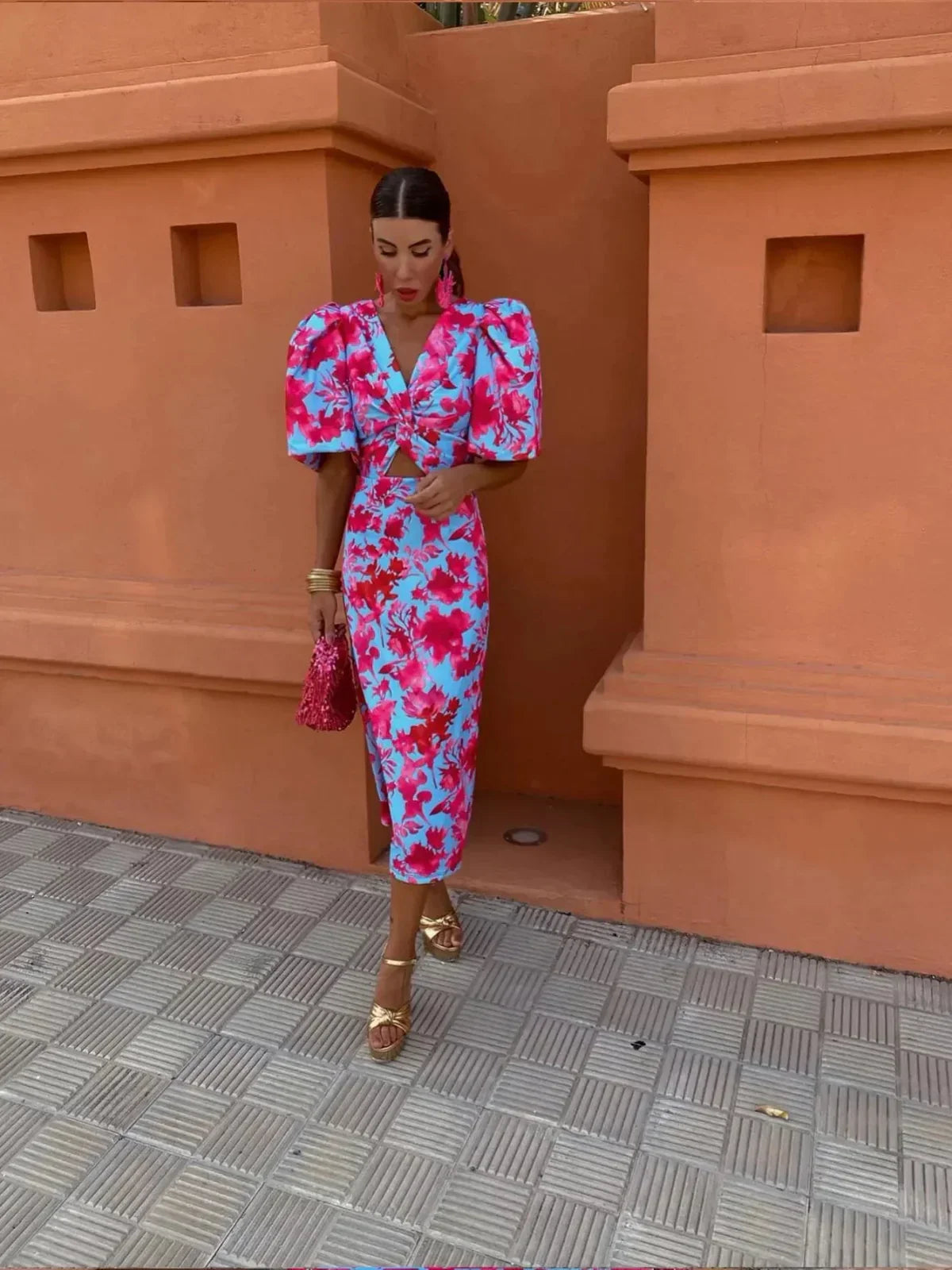 Ayla Ray | Vestido Midi Con Mangas Abullonadas Y Detalle Cut-Out