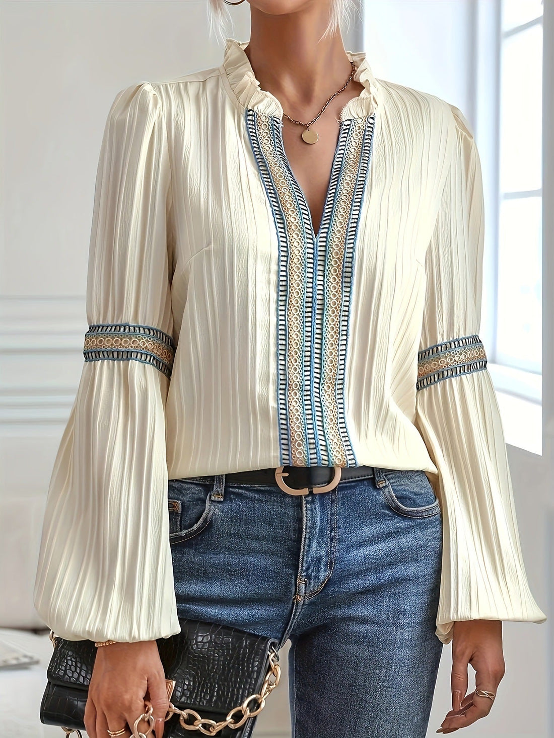 Aina | Blusa Bohemia De Manga Larga Con Detalles Tribales