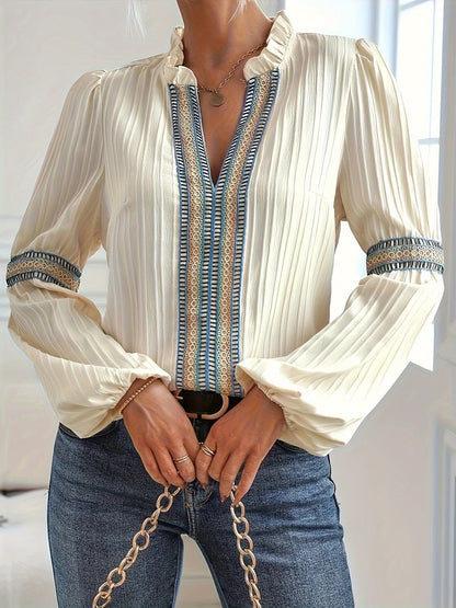 Aina | Blusa Bohemia De Manga Larga Con Detalles Tribales