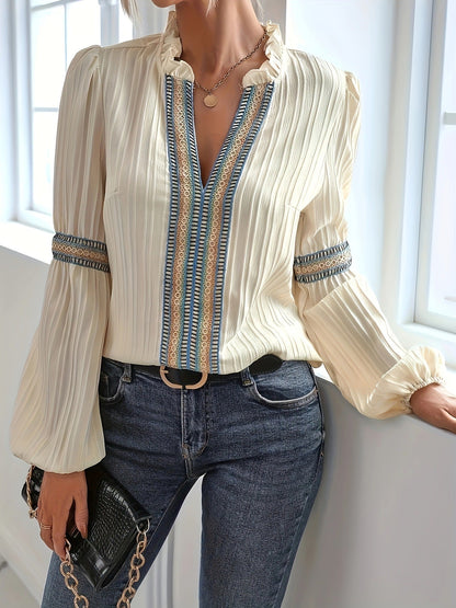 Aina | Blusa Bohemia De Manga Larga Con Detalles Tribales
