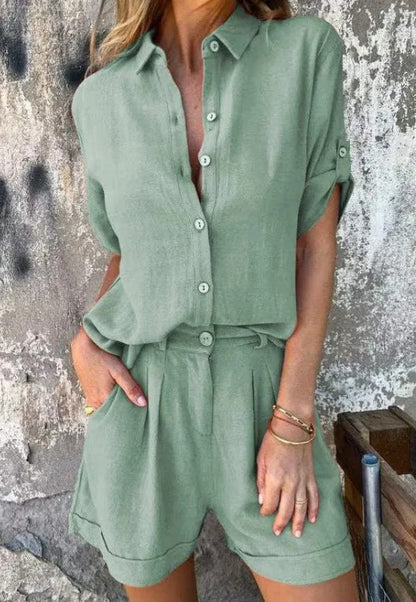 Lumith | Conjunto De Lino Fresco Con Camisa Y Shorts