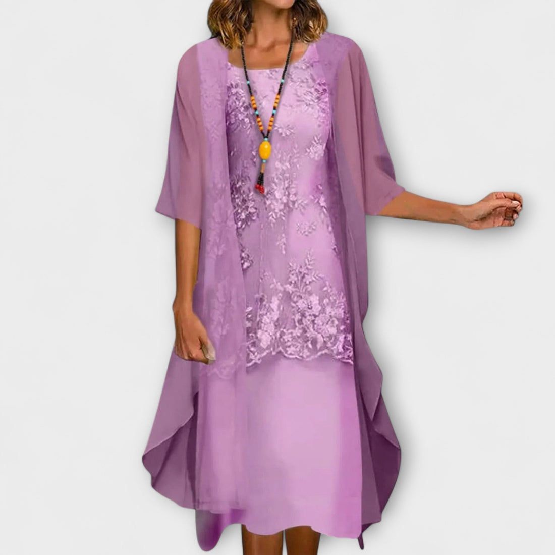 Camila | Vestido Elegante Con Encaje Y Chaqueta Ligera